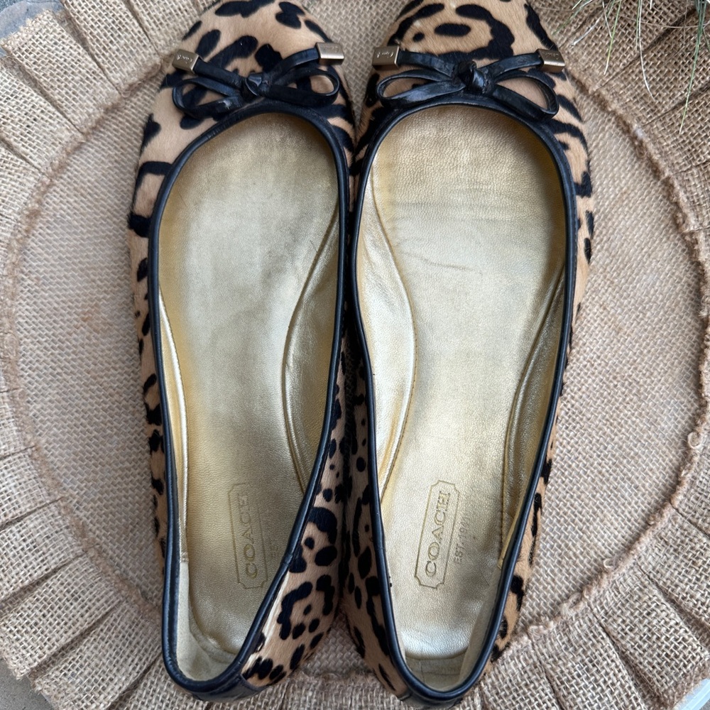 Vintage Coach Calf Hair Leopard Print Leather Ballet Flats Size 9.5 black bow - Picture 8 of 8